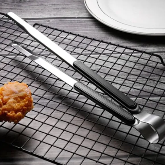 Matlagningstång Rostfritt stål BBQ Steak Clip 25,5 cm Svart