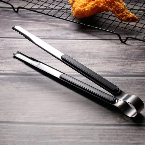 Matlagningstång Rostfritt stål BBQ Steak Clip 25,5 cm Svart