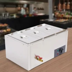 Matvärmare - Bain-marie vattenbad - 3 x 7 l behållare - Rostfritt stål - Buffé servering - Silver