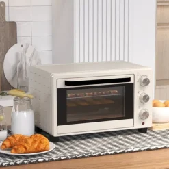 Minibackugn 21 L med rotisserie, 3 lägen, 100–230 °C, galler & plåt, rostfritt/glas, cremevit