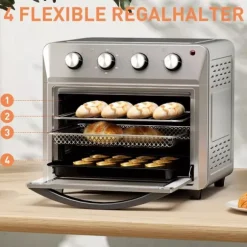 Miniugn med Varmluft och Airfryer, 24L, 1600W, Silver, Rostfritt stål