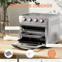 Miniugn med Varmluft och Airfryer, 24L, 1600W, Silver, Rostfritt stål