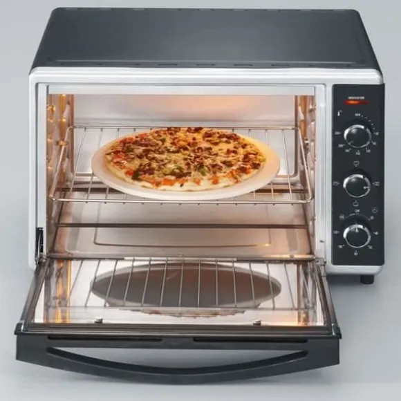 Miniugn SEVERIN TO2058 roterande värme 42 L, pizzasten och spett, 1800 W bänkugn, 120 min timer, Svart/Rostfritt stål