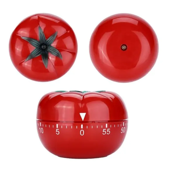 60-minuters tomatformad mekanisk nedräkningstimer för matlagning och bakning i kök (6,3 x 4,5 cm)