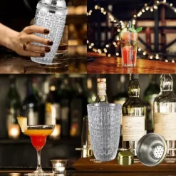 385 ml Cocktail Shaker vävd textur glas + lock i rostfritt stål Cup