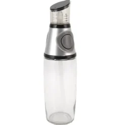 500ml oljedispenser läckagesäker glas silikon akryl presstyp kvantitativ oljeflaska för hälsokök silver