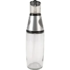 500ml oljedispenser läckagesäker glas silikon akryl presstyp kvantitativ oljeflaska för hälsokök silver
