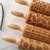 MoodForWood Träkavel 25 cm med handtag, set om 4, graverad, perfekt för bakning - Veganskt setmönster