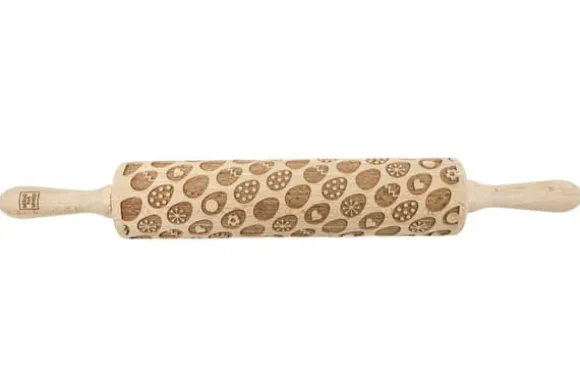 MoodForWood Träkavel, Graverad, 43 cm med Handtag, Perfekt för Bakning - Påskäggsmönster
