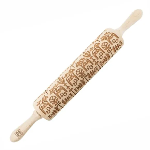 MoodForWood Träkavel, Graverad, 43 cm med Handtag, Perfekt för Bakning - Dala Mönster