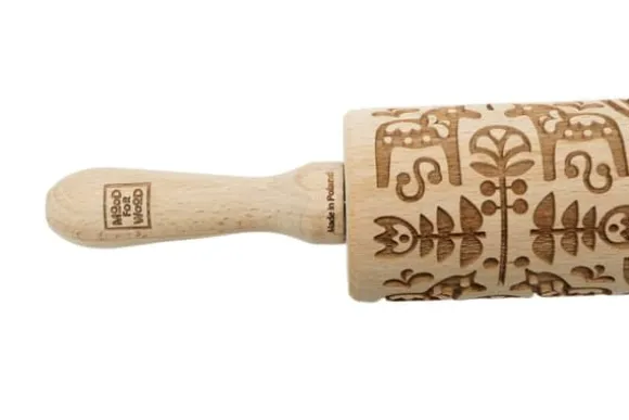 MoodForWood Träkavel, Graverad, 43 cm med Handtag, Perfekt för Bakning - Dala Mönster