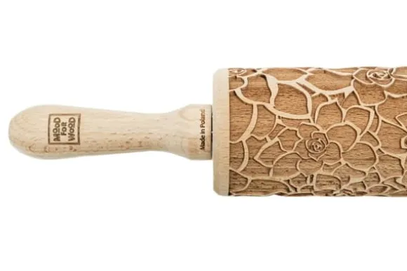 MoodForWood Träkavel, Graverad, 43 cm med Handtag, Perfekt för Bakning - Suckulenter Mönster