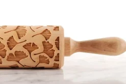 MoodForWood Träkavel, Graverad, 43 cm med Handtag, Perfekt för Bakning - Ginko Biloba Mönster