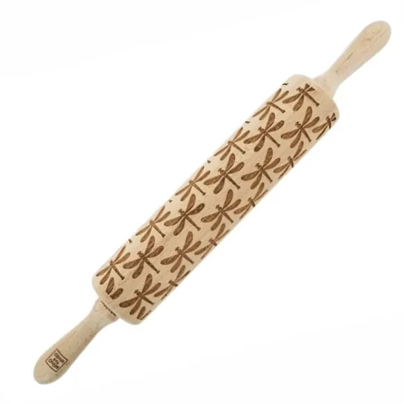 MoodForWood Träkavel, Graverad, 43 cm med Handtag, Perfekt för Bakning - Trollsländemönster