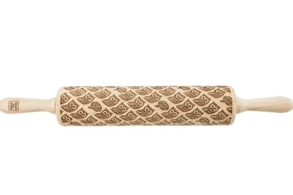 MoodForWood Träkavel, Graverad, 43 cm med Handtag, Perfekt för Bakning - Ugglemönster