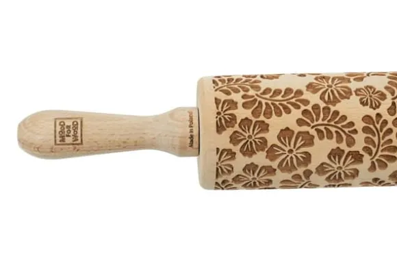 MoodForWood Träkavel, Graverad, 43 cm med Handtag, Perfekt för Bakning - Paradise Pattern