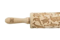 MoodForWood Träkavel, Graverad, 43 cm med Handtag, Perfekt för Bakning - Havsmönster