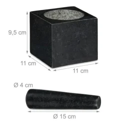 Mortel och stöt, Granit, 9.5x11x11 cm, Svart