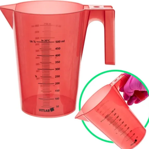 Mätbägare i plast 500 ml PP rödmålad våg med handtag
