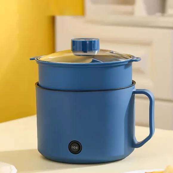 Multifunktionell Elektrisk Köksgryta Liten Mini Elektrisk Spis Snabb Nudelkokare för studenthem Personligt bruk CN 220V Royalblue och matångkorg