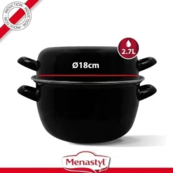 Musselgryta - MENASTYL - 3645567 - Emaljerat stål - Svart - 18 cm - 2,7 liter - Lämplig för alla spishällar inklusive induktion