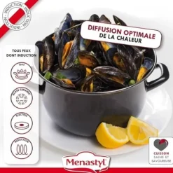 Musselgryta - MENASTYL - 3645567 - Emaljerat stål - Svart - 18 cm - 2,7 liter - Lämplig för alla spishällar inklusive induktion