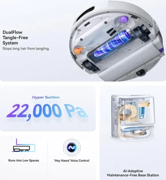 Narwal Flow Robotdammsugare - TwinAI Navigation 20000Pa Självrengörande EdgeReach Hot Wash 120-dagars automatisk dränering