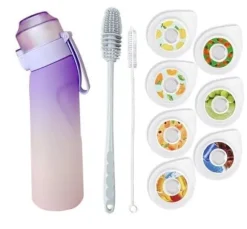 OBOSOE Air-Up Luftvattenflaska 650ml – 7 Smakkapslar | Sockerfri & Aromatisk | Gradient Lila med Suprör