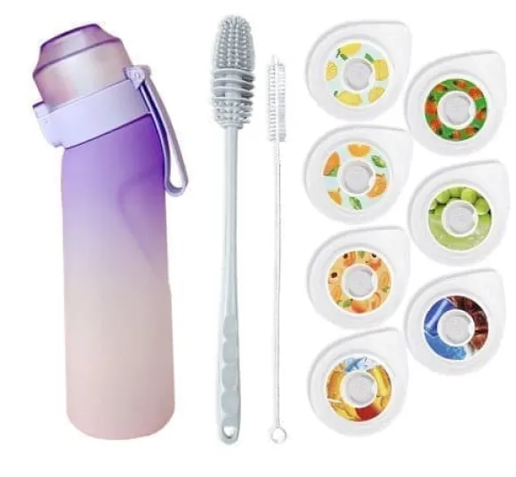 OBOSOE Air-Up Luftvattenflaska 650ml – 7 Smakkapslar | Sockerfri & Aromatisk | Gradient Lila med Suprör