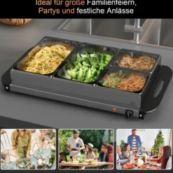 OBOSOE Chafing dish 6,8L – Lämpölevy 300W, säädettävä termostaatti, ruostumatonta terästä, ihanteellinen buffet-pöydille ja juhliin