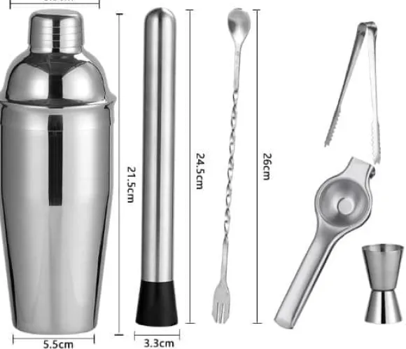 OBOSOE Cocktail set Dubbel shaker 750ml Rostfritt stål Silver 4 delar