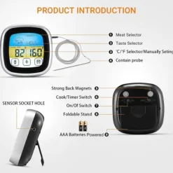 OBOSOE Digital kökstermometer med pekskärm – kött- & BBQ-temperaturmätare med sond och blå LCD