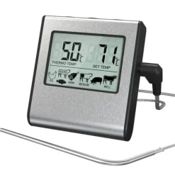 OBOSOE Digital Ugnstermometer / Stektermometer med Timer och Ljudsignal – LCD Kötttermometer för Grill, Ugn och Rökning