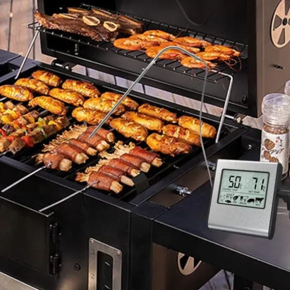OBOSOE Digital Ugnstermometer / Stektermometer med Timer och Ljudsignal – LCD Kötttermometer för Grill, Ugn och Rökning