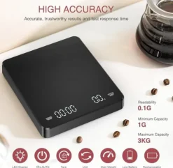 OBOSOE Högprecision USB-laddningsbar digital kaffevåg med timer – för espresso, pour-over och hembakning