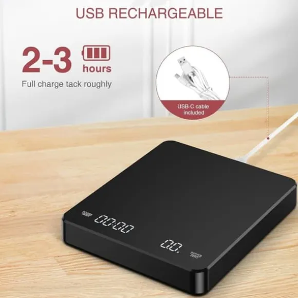 OBOSOE Högprecision USB-laddningsbar digital kaffevåg med timer – för espresso, pour-over och hembakning