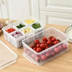 OBOSOE 6-i-1 Kylförvaringslåda - Plastbehållare med Lock för Grönsaker & Frukt | Färskvarande Drainagebox till Kök