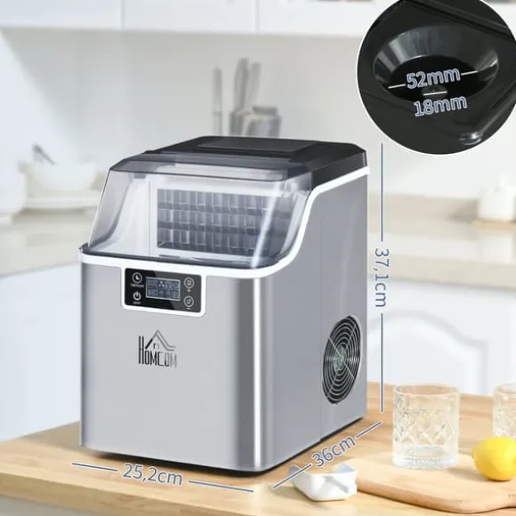 OBOSOE Ismaskin 20 kg/24h – 2,3L vattentank och 3,2L vattenbehållare, rostfritt stål, automatisk rengöring, silver, 25,2 x 36 x 37,1 cm