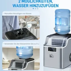 OBOSOE Ismaskin 20 kg/24h – 2,3L vattentank och 3,2L vattenbehållare, rostfritt stål, automatisk rengöring, silver, 25,2 x 36 x 37,1 cm