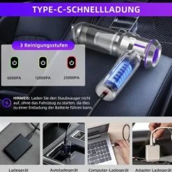 OBOSOE 4-i-1 Trådlös Handdammsugare – Mini Dammsugare med Självtömning, 3 Sugnivåer för Hem, Bil & Husdjur