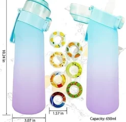 OBOSOE Luftvattenflaska 650ml – 7 Smakkapslar | Sockerfri & Aromatisk | Gradient Blå med Suprör