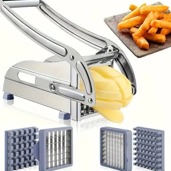 OBOSOE Pommes Frites Skärare i Rostfritt Stål – Grönsaksskärare & Potatisskärare med 2 Extra Blad