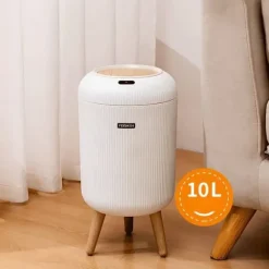 OBOSOE Smart sopkorg med lock, Rund sopkorg med ben, Vattentät beröringslös sopkorg, Avfallskorg för sovrum, Badrum, Kök, Vardagsrum, Kontor