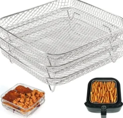 OBOSOE Tre lager 304 rostfritt stålrack för luftfritös, grillställ och torkställ, passar för luftfritös och ugn