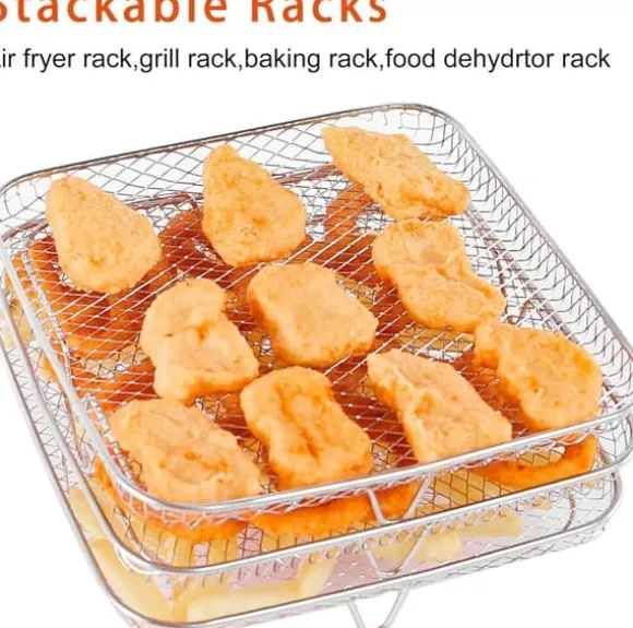 OBOSOE Tre lager 304 rostfritt stålrack för luftfritös, grillställ och torkställ, passar för luftfritös och ugn