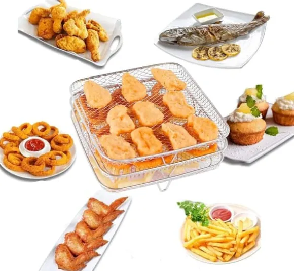 OBOSOE Tre lager 304 rostfritt stålrack för luftfritös, grillställ och torkställ, passar för luftfritös och ugn