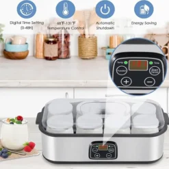 OBOSOE Yoghurtmaskin 1400ML med 8 Glas, Justerbar Temperatur & Tid, Automatisk Maskin med LCD-Skärm