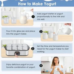 OBOSOE Yoghurtmaskin 1400ML med 8 Glas, Justerbar Temperatur & Tid, Automatisk Maskin med LCD-Skärm