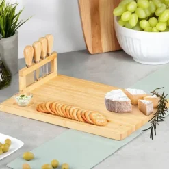 Ostbricka i bambu med knivar, 5 delar.