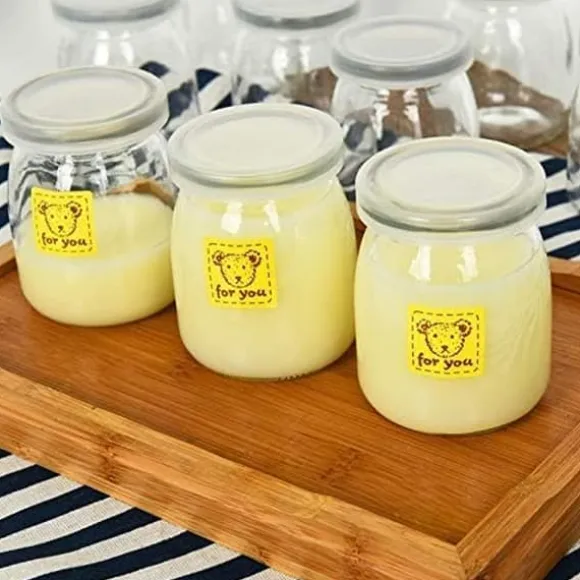 10-pack - 200 ml glasburk med lock, transparent glaspuddingburk med PE-lock, används för yoghurt, pudding, mjölk, sylt, mousse etc.